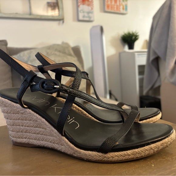 Calvin Klein Black Espadrille Sandals Heeled woven Women’s Size 8M - Picture 2 of 6